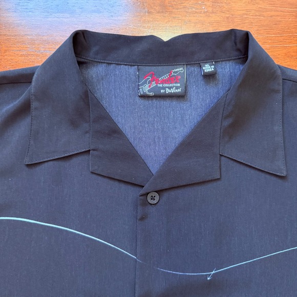 Vtg Fender The Collection by DaVinci Shirt Mens XL Black Guitar Blueprint - Picture 4 of 14